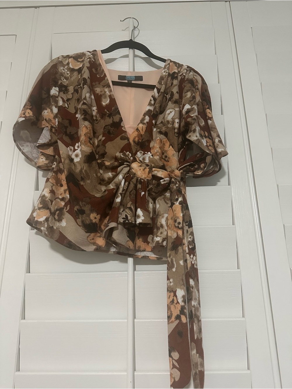 Eva Franco Brown and Cream Floral Wrap Top